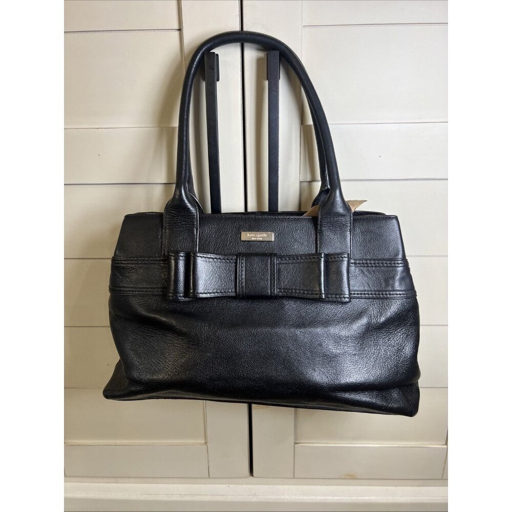 Kate Spade Classic Bow Elena Harrison Leather Handbag BLACK Shoulder Tote Purse